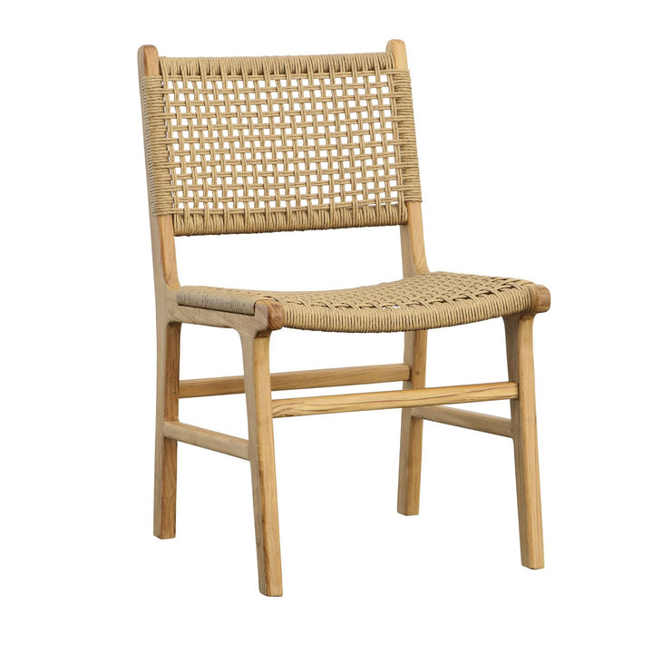 Delmar Wicker and Teak Outdoor Dining Chair, Natural, three-quarter studio view