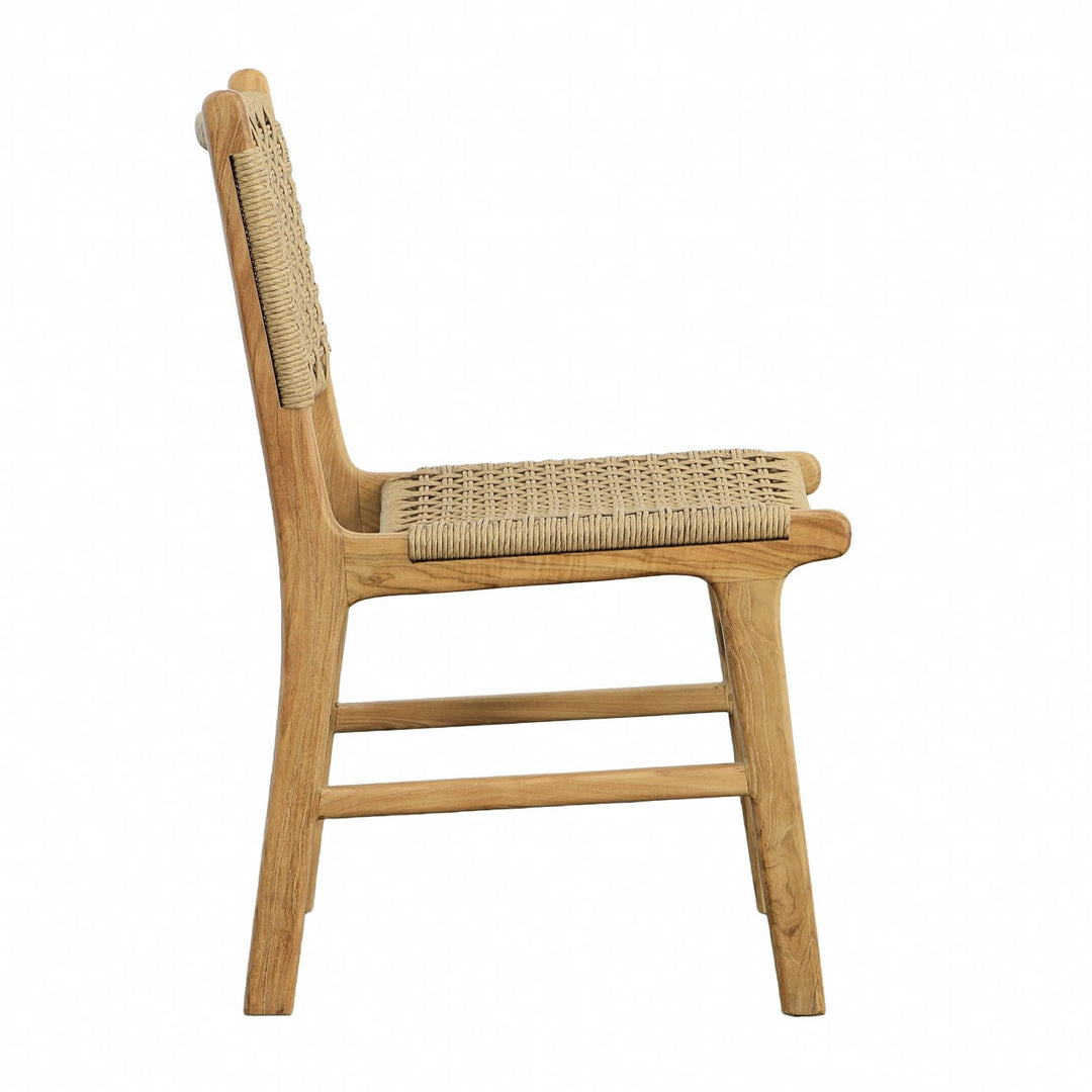 Delmar Wicker and Teak Outdoor Dining Chair, Natural, profile view