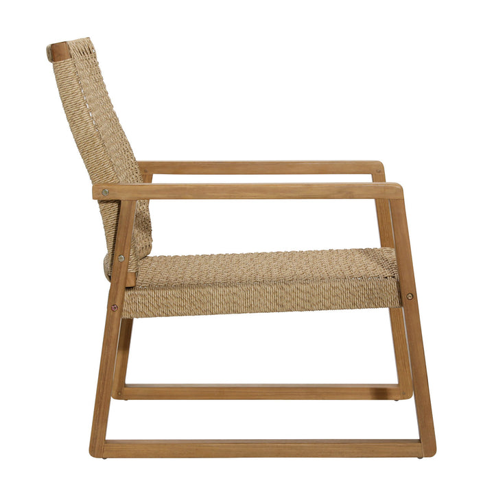 Faylen Woven Teak Outdoor Lounge Chair, profile view