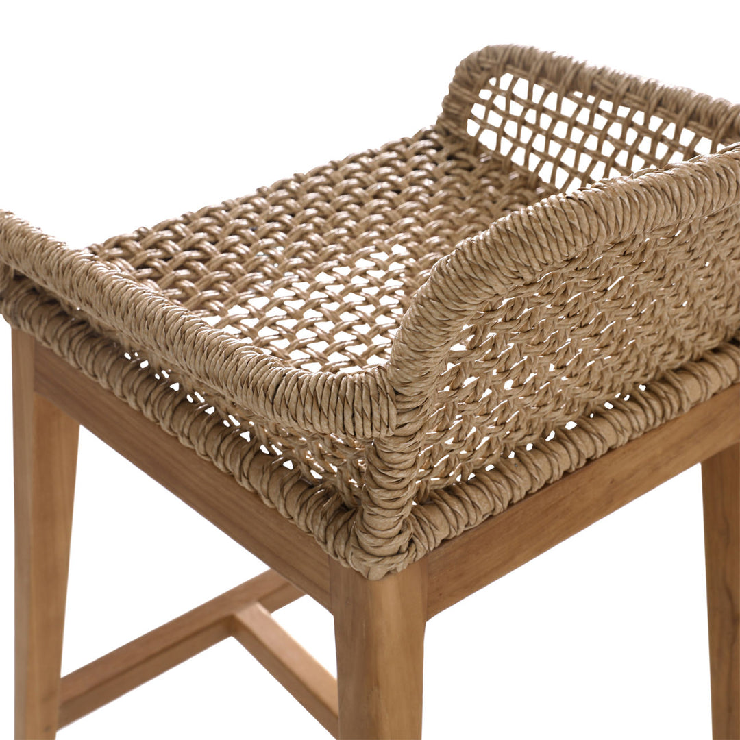 Audelle Woven Teak Outdoor Bar Stool, detail 2 view