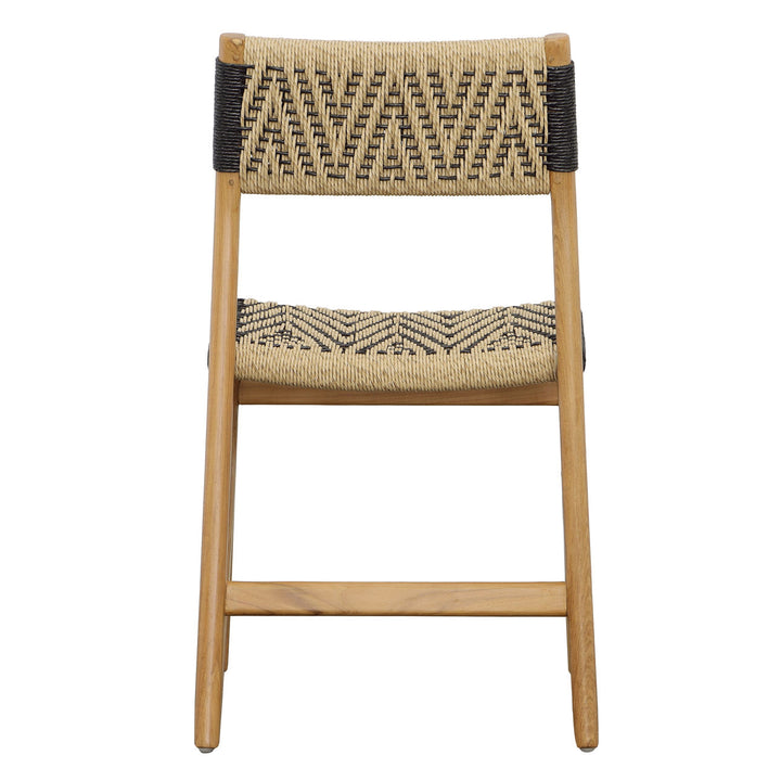 Lumera Black Wicker and Teak Outdoor Dining Chair, back view
