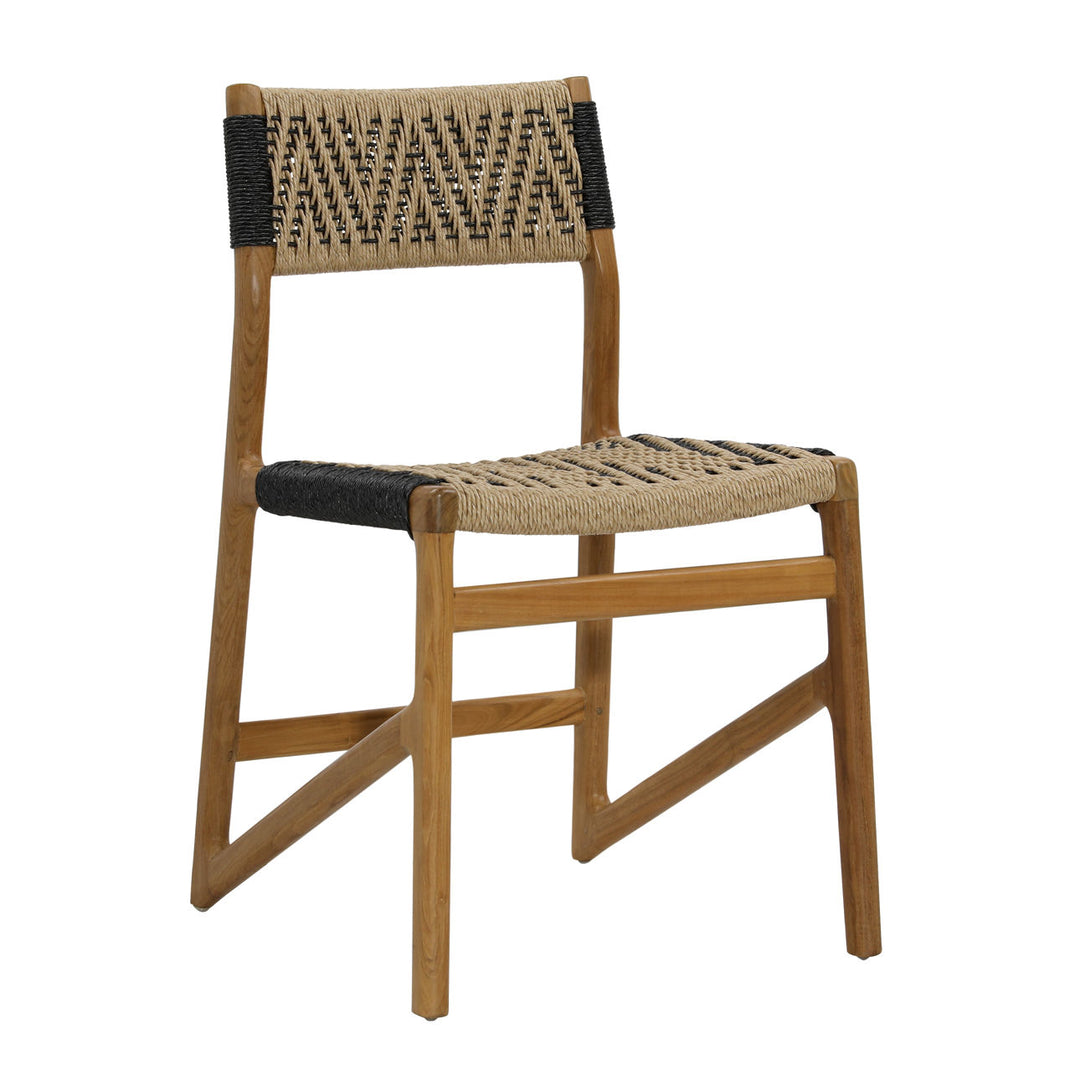 Lumera Black Wicker and Teak Outdoor Dining Chair, three-quarter studio view