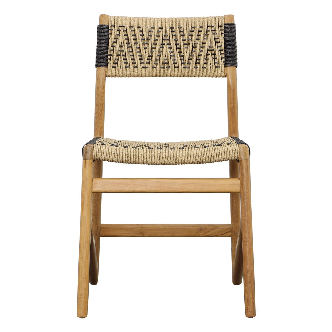 Lumera Black Wicker and Teak Outdoor Dining Chair, front view