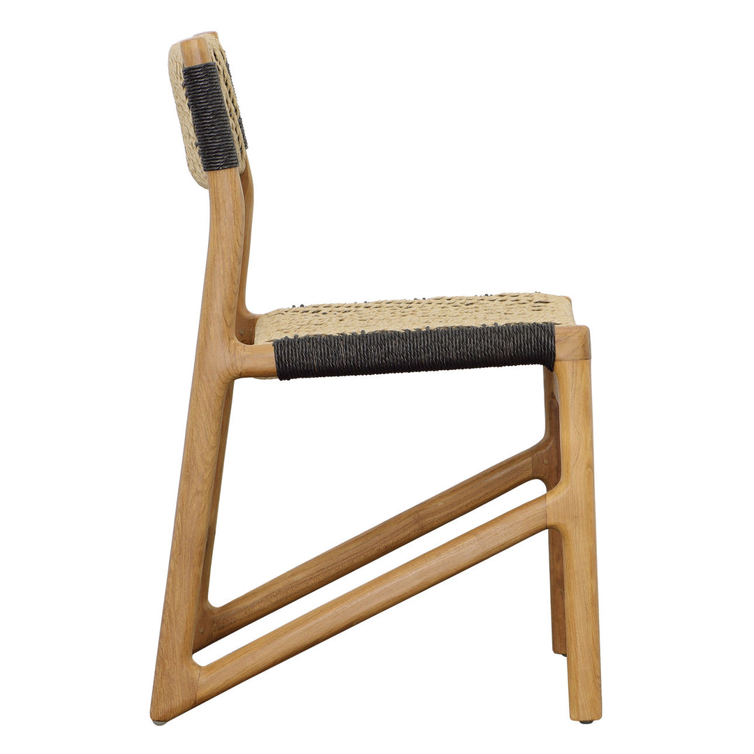 Lumera Black Wicker and Teak Outdoor Dining Chair, profile view