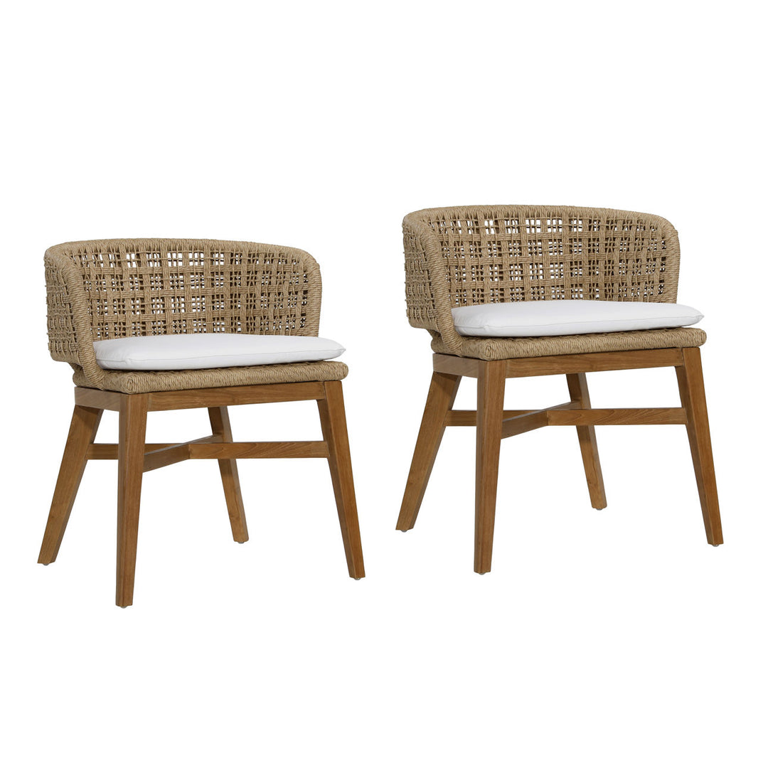 Keaton Rope and Teak Outdoor Dining Chairs, Set of 2, three-quarter studio view