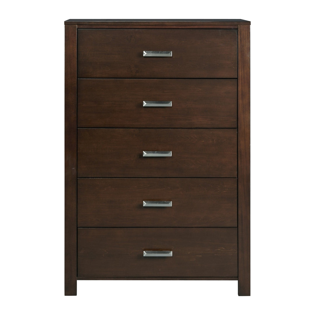 Riva Five Drawer Chest by Modus in Chocolate Brown — on a white background