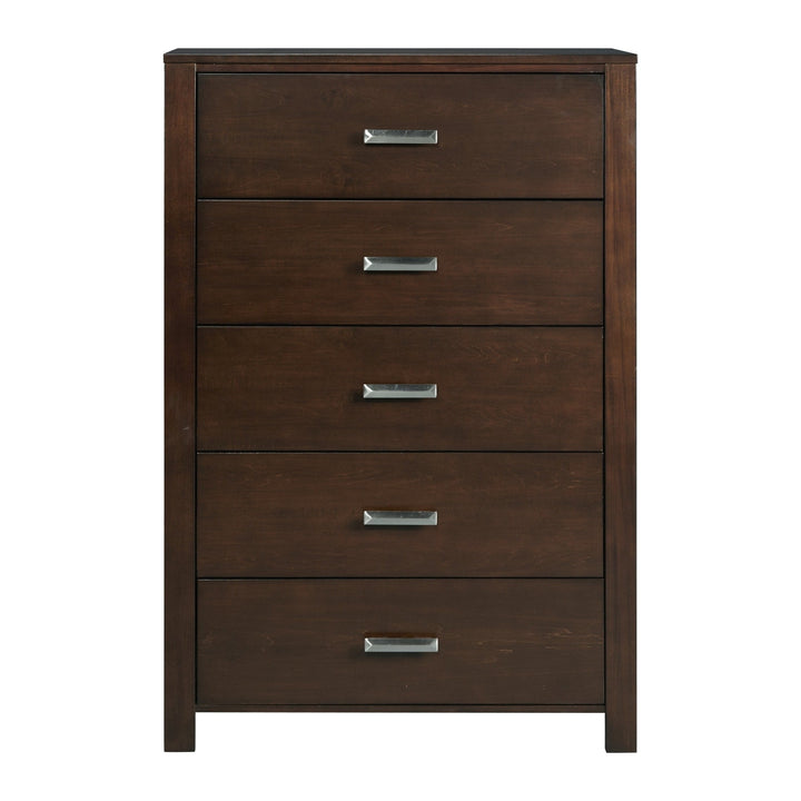 Riva Five Drawer Chest by Modus in Chocolate Brown — on a white background