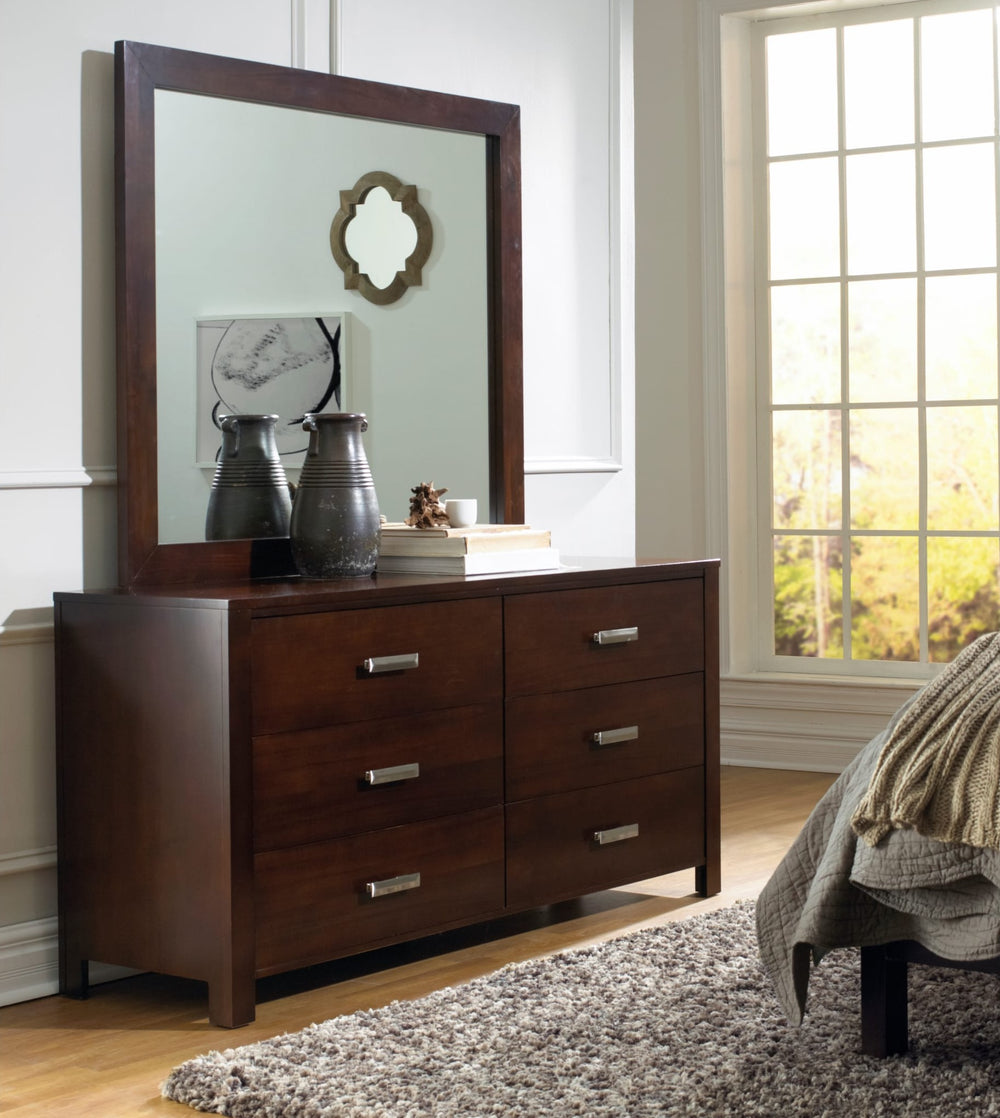 Riva Mirror in Chocolate Brown — styled on the matching dresser (sold separately)