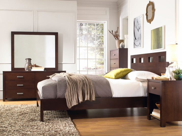 Riva Mirror in Chocolate Brown — in a bedroom setting