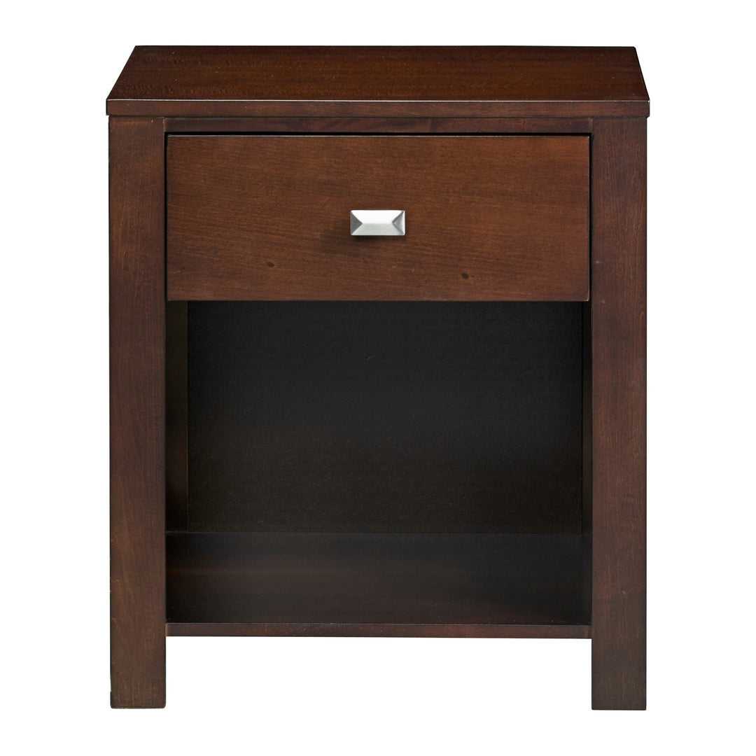 Riva One Drawer Nightstand by Modus in Chocolate Brown — on a white background