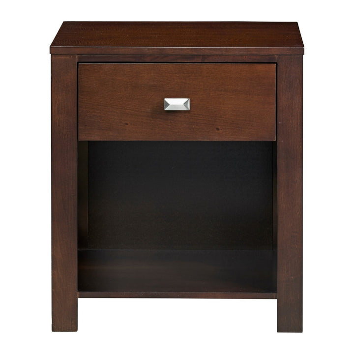 Riva One Drawer Nightstand by Modus in Chocolate Brown — on a white background