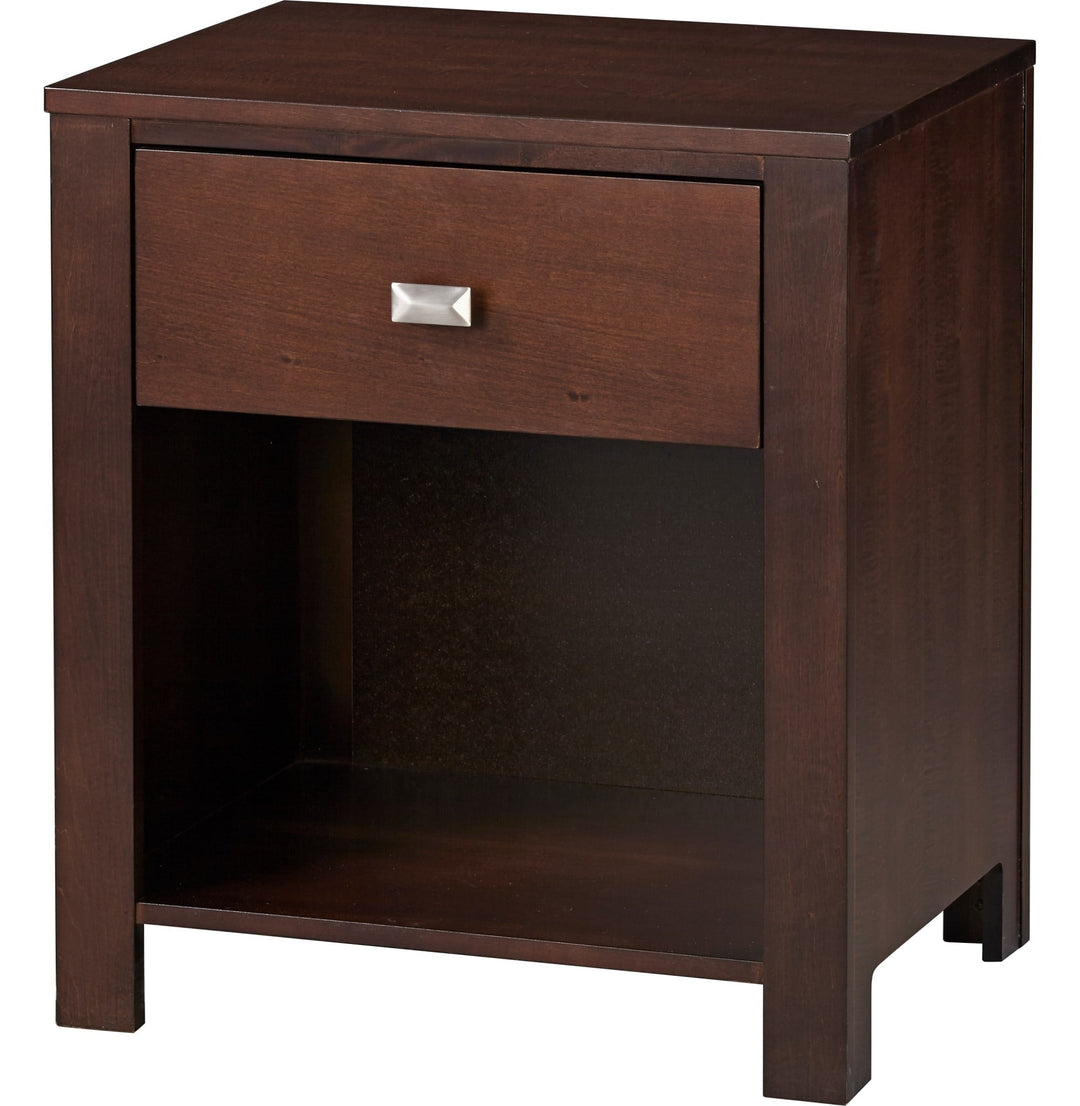 Riva One Drawer Nightstand in Chocolate Brown — on a white background
