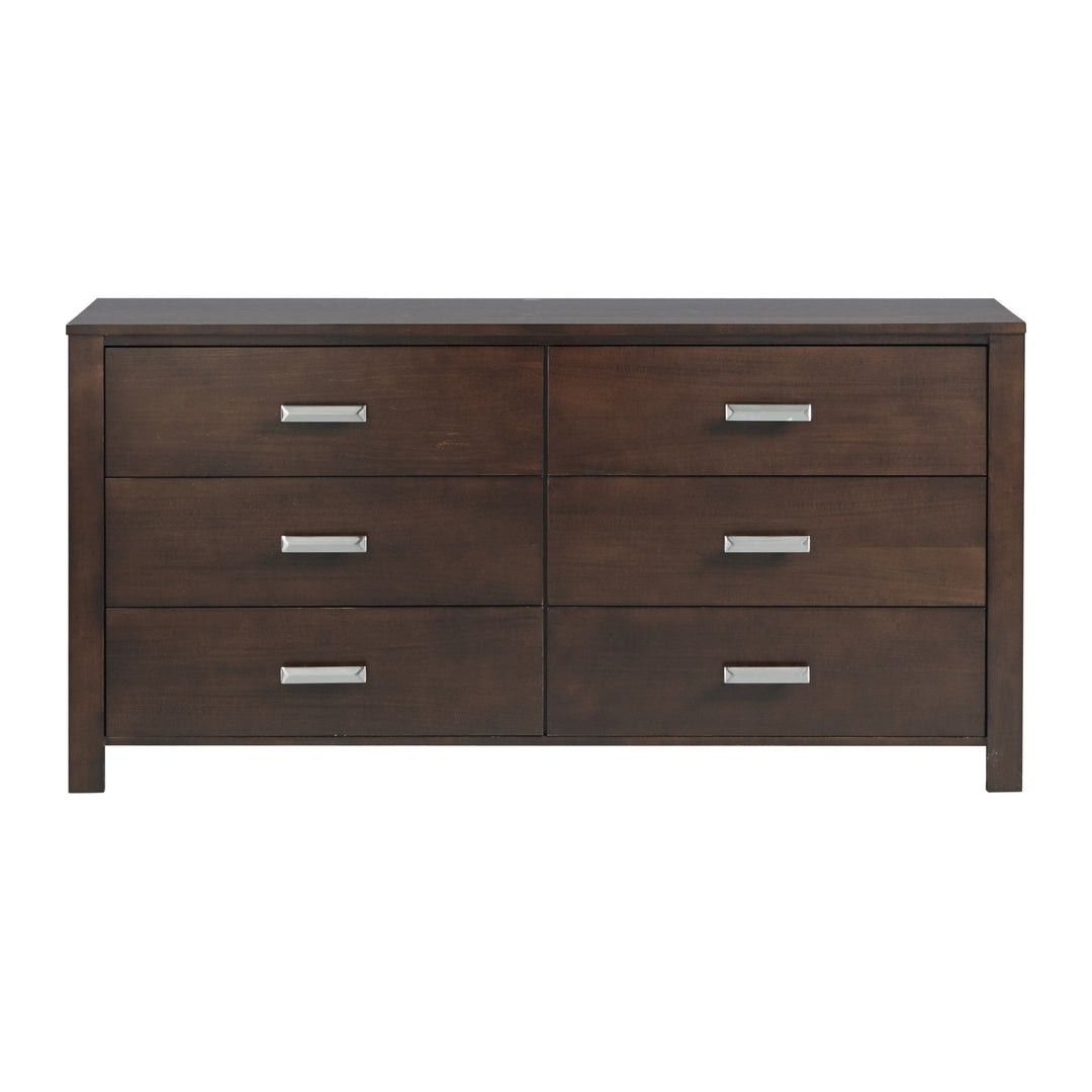Riva Six Drawer Dresser by Modus in Chocolate Brown — on a white background