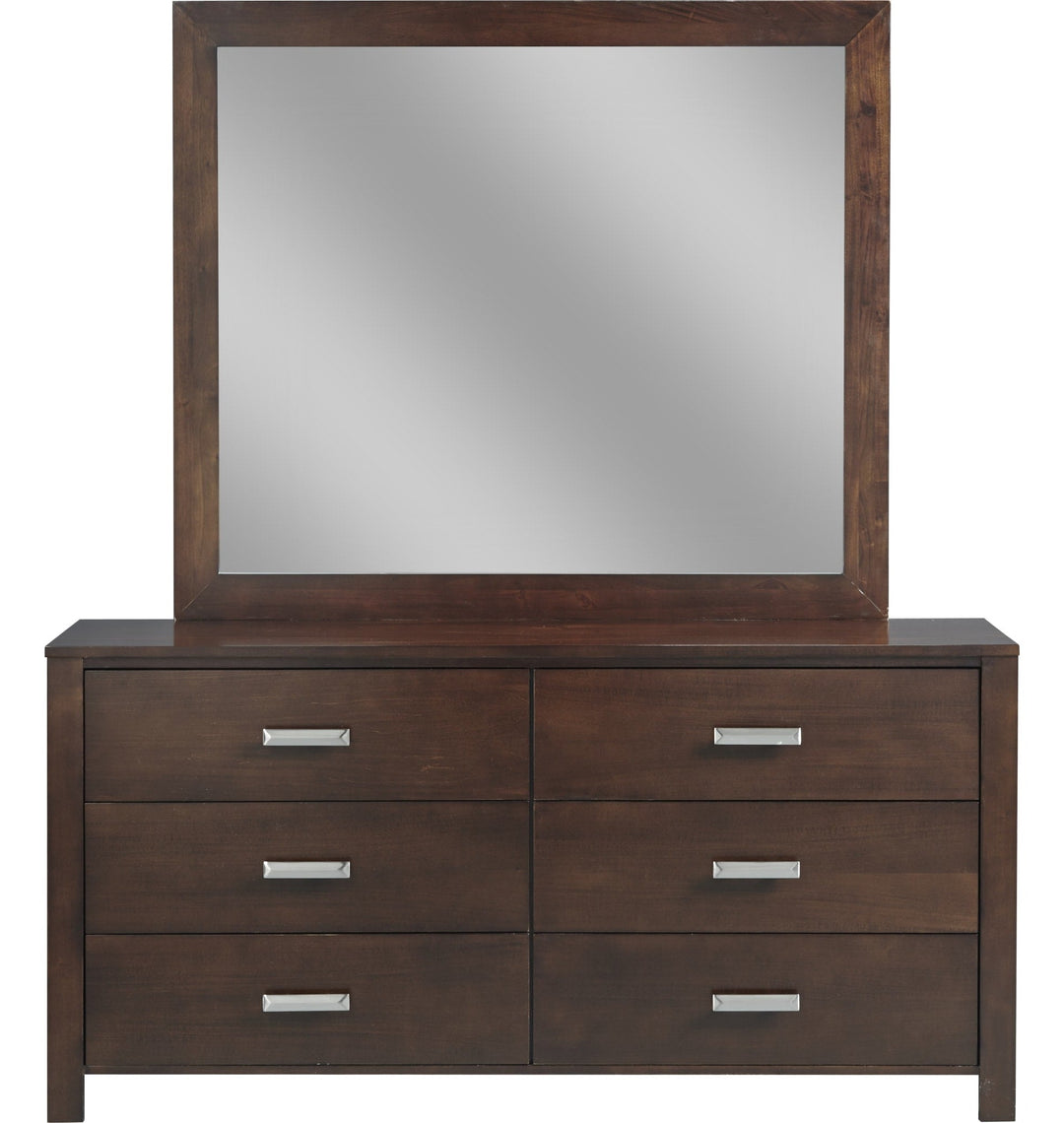 Riva Six Drawer Dresser in Chocolate Brown — on a white background with the matching mirror (sold separately)