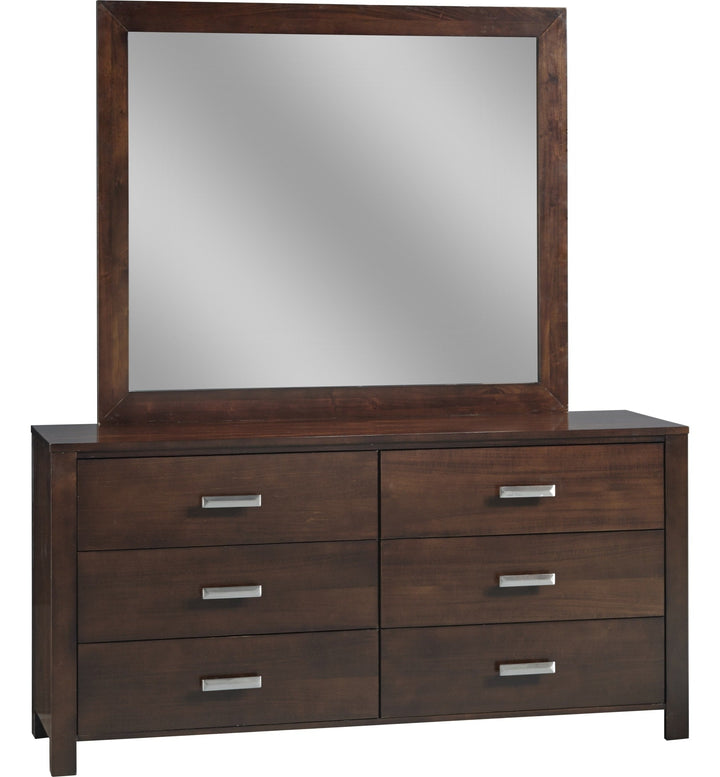 Riva Six Drawer Dresser in Chocolate Brown — on a white background with the matching mirror (sold separately)