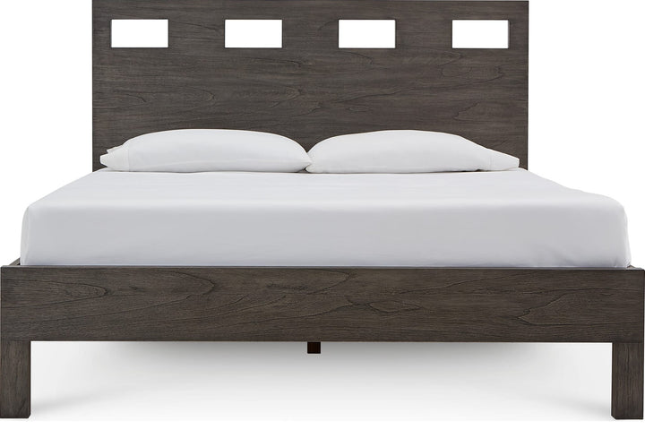 Riva Wood Bed in Sharkskin — white background, front view