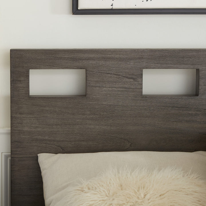 Riva Wood Bed in Sharkskin styled in a bedroom