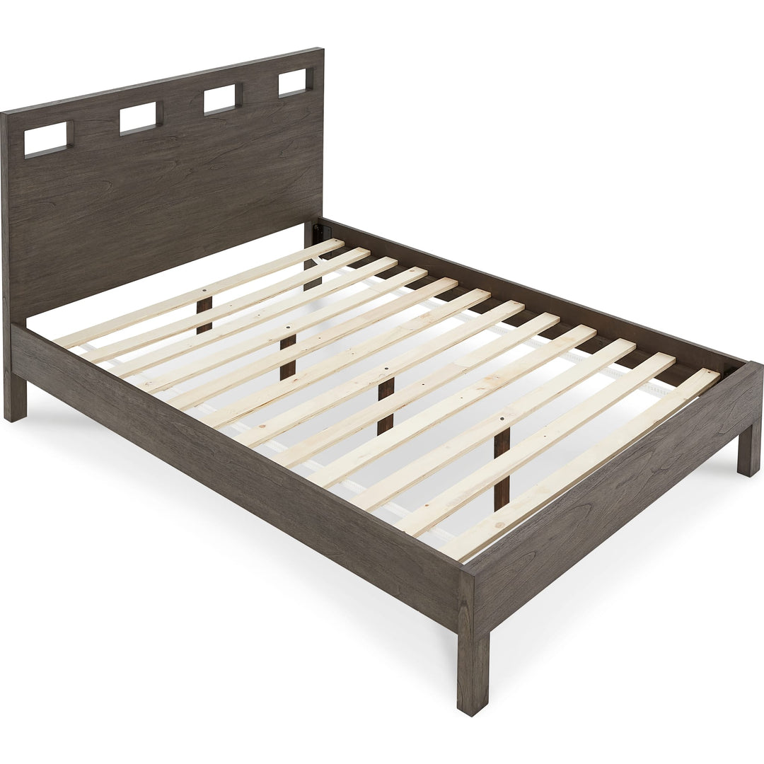 Riva Wood Bed in Sharkskin — without mattress, showing slat platform