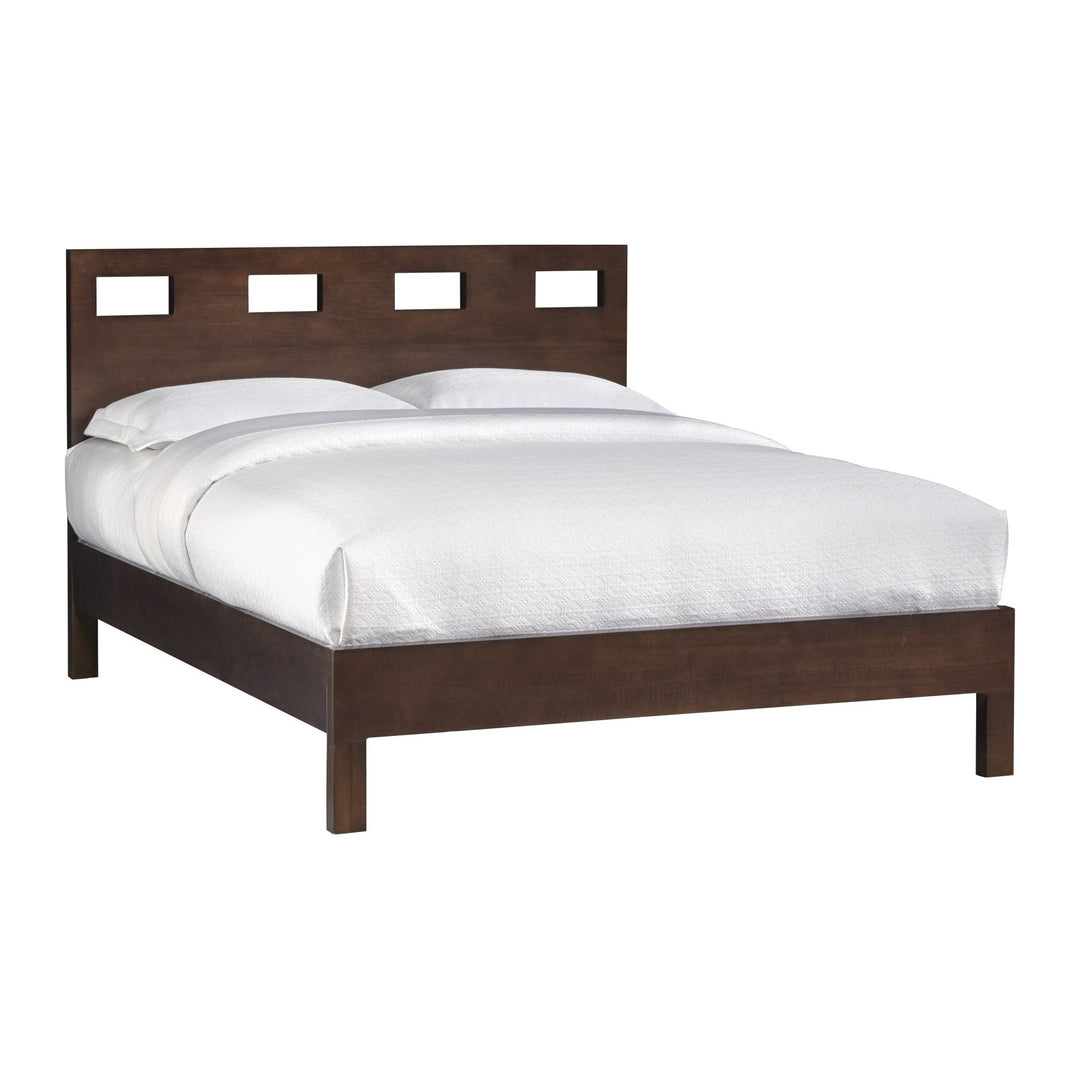 Riva Wood Platform Bed by Modus in Chocolate Brown — white background, angled view