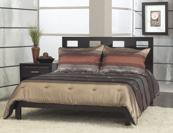Riva Wood Platform Bed in Espresso styled in a bedroom