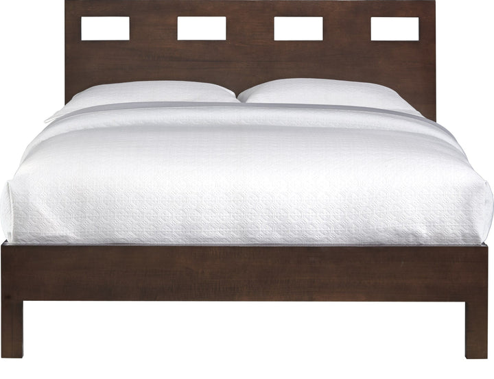 Riva Wood Platform Bed in Chocolate Brown — white background, front view