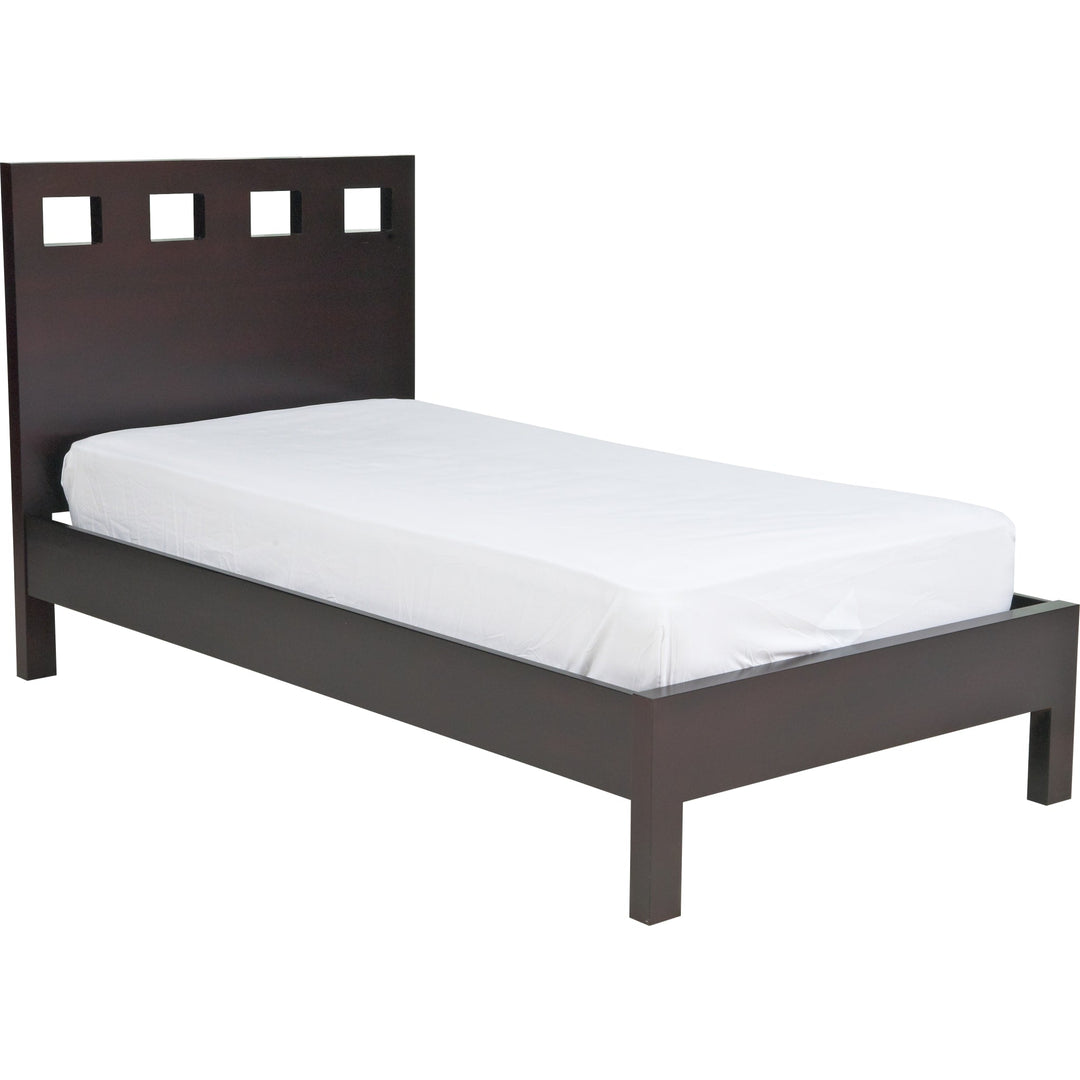 Riva Wood Platform Bed in Espresso — white background, angled view