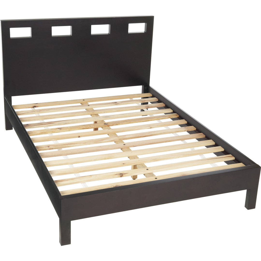 Riva Wood Platform Bed in Espresso — without mattress, showing slat platform