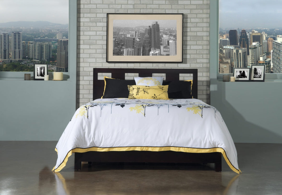 Riva Wood Storage Bed in Espresso styled in a bedroom