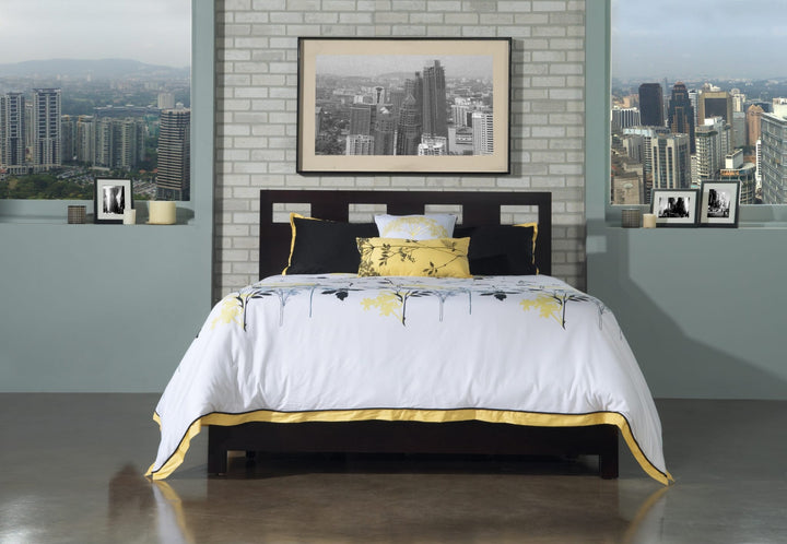 Riva Wood Storage Bed in Espresso styled in a bedroom