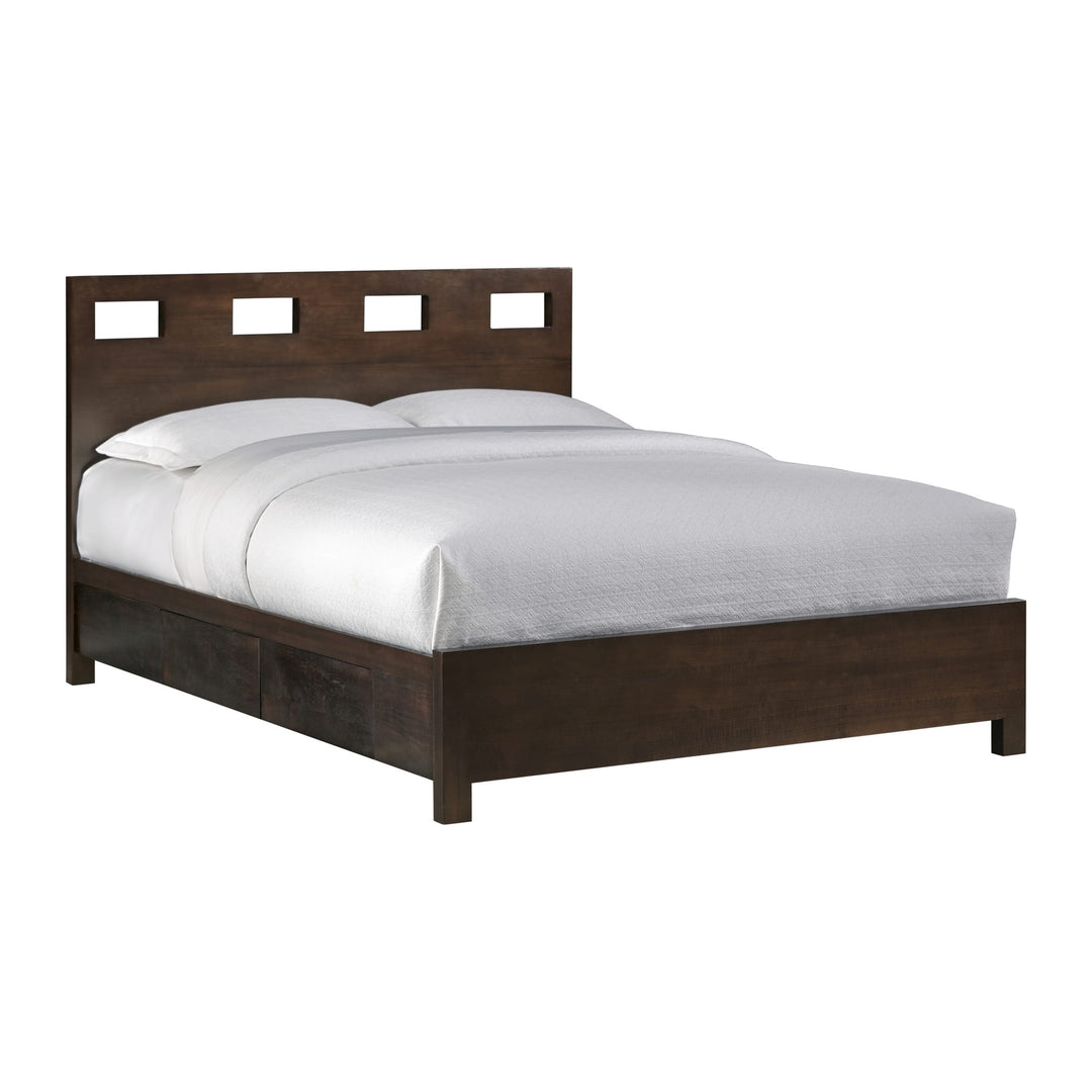 Riva Wood Storage Bed by Modus in Chocolate Brown — white background, angled view