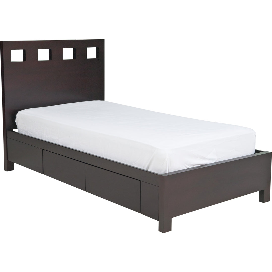 Riva Wood Storage Bed in Espresso — white background, angled view