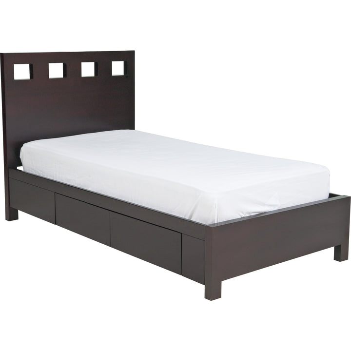 Riva Wood Storage Bed in Espresso — white background, angled view