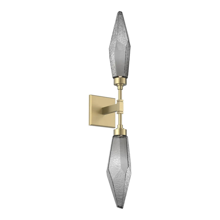 Rock Crystal Double Sconce by Hammerton Studio in Gilded Brass