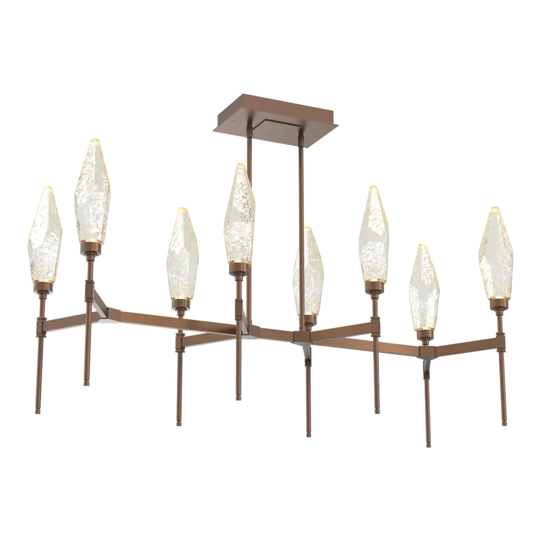 Rock Crystal Linear Belvedere Chandelier by Hammerton Studio in Burnished Bronze