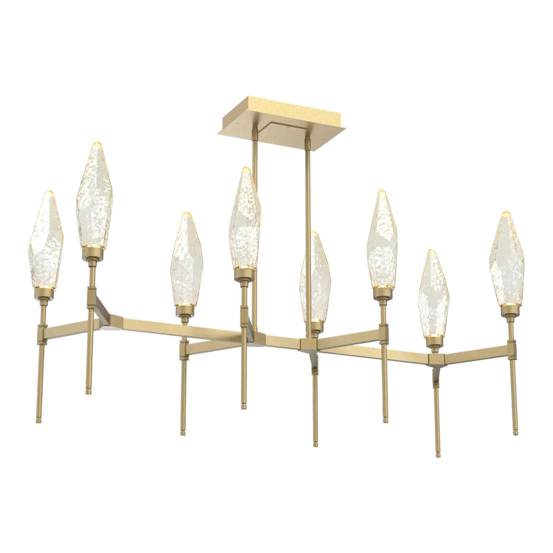 Rock Crystal Linear Belvedere Chandelier by Hammerton Studio in Gilded Brass