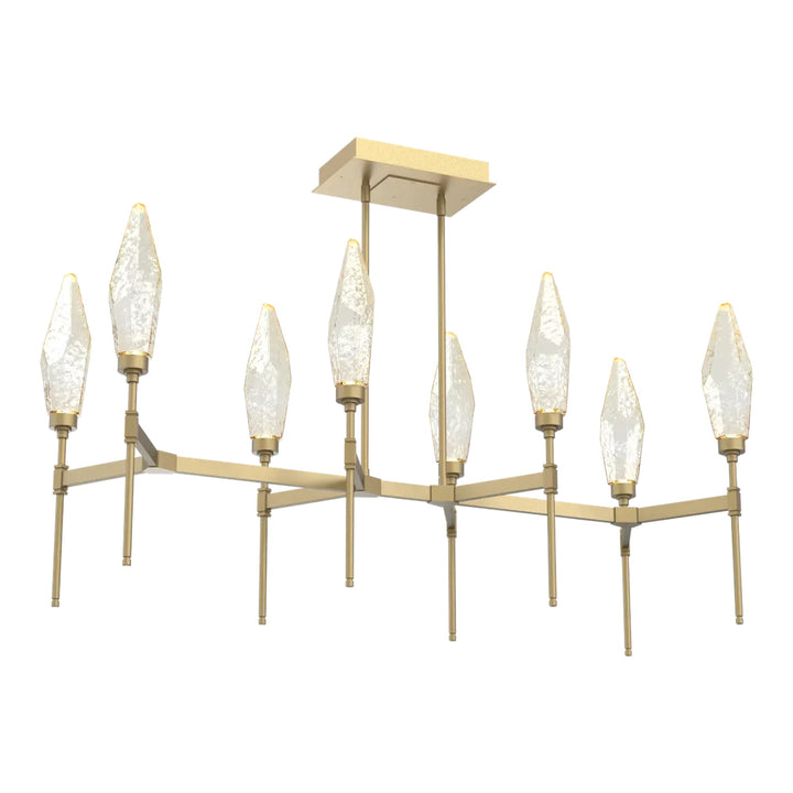 Rock Crystal Linear Belvedere Chandelier by Hammerton Studio in Gilded Brass