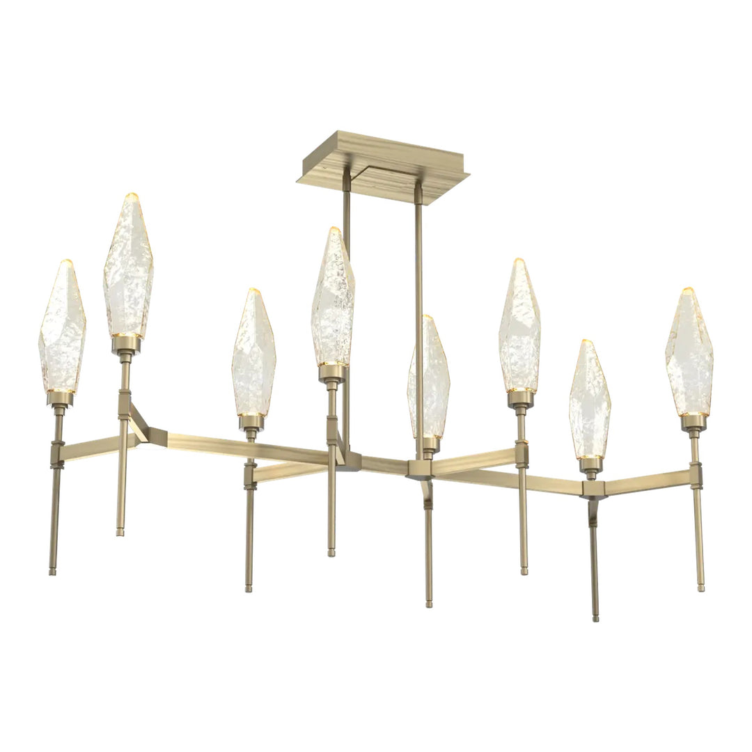 Rock Crystal Linear Belvedere Chandelier by Hammerton Studio in Heritage Brass