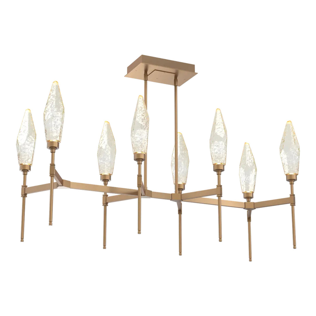 Rock Crystal Linear Belvedere Chandelier by Hammerton Studio in Novel Brass