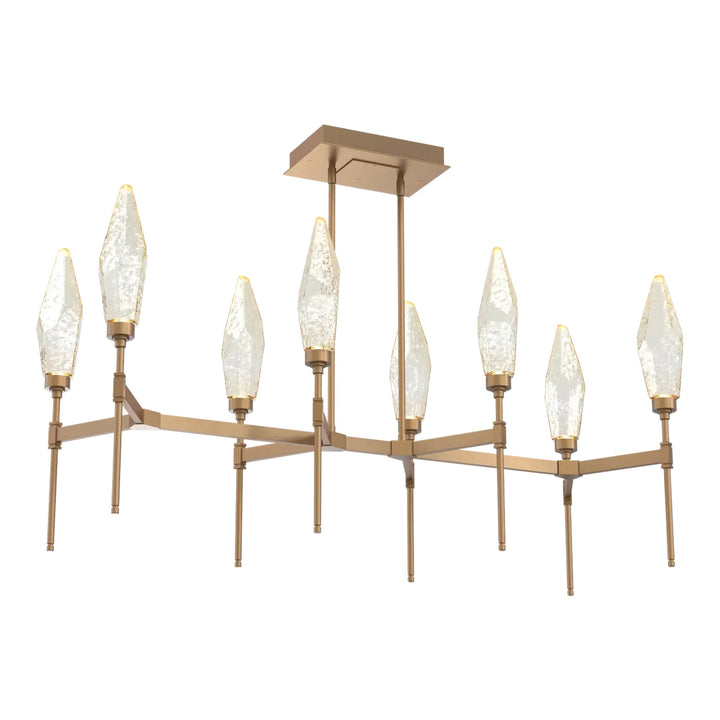 Rock Crystal Linear Belvedere Chandelier by Hammerton Studio in Novel Brass