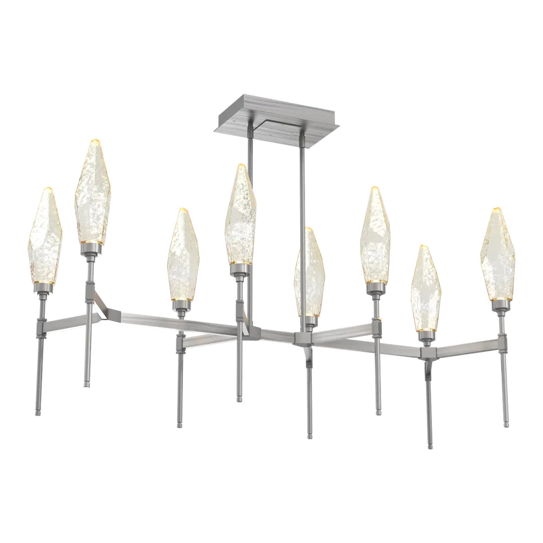 Rock Crystal Linear Belvedere Chandelier by Hammerton Studio in Satin Nickel