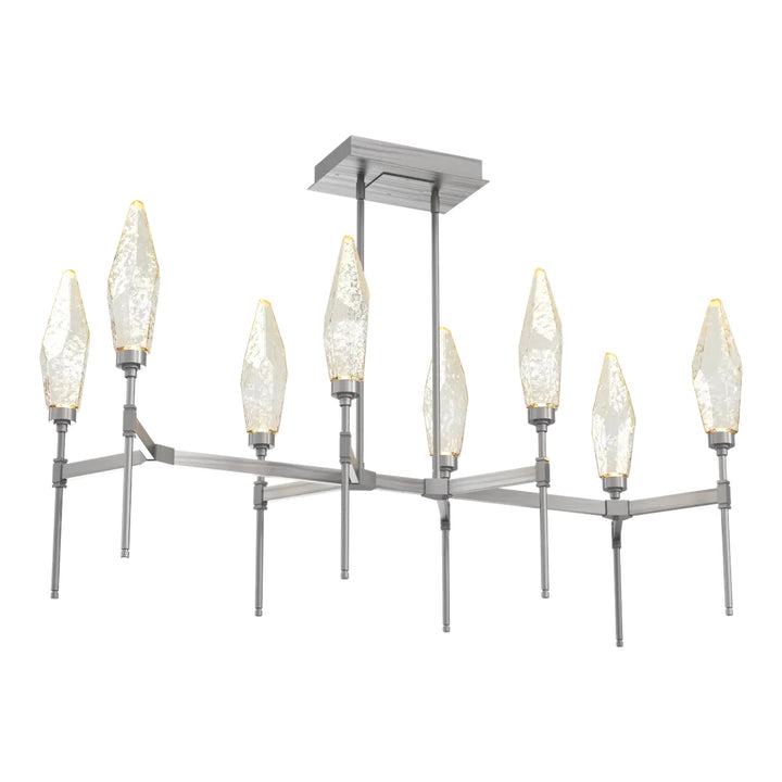 Rock Crystal Linear Belvedere Chandelier by Hammerton Studio in Satin Nickel