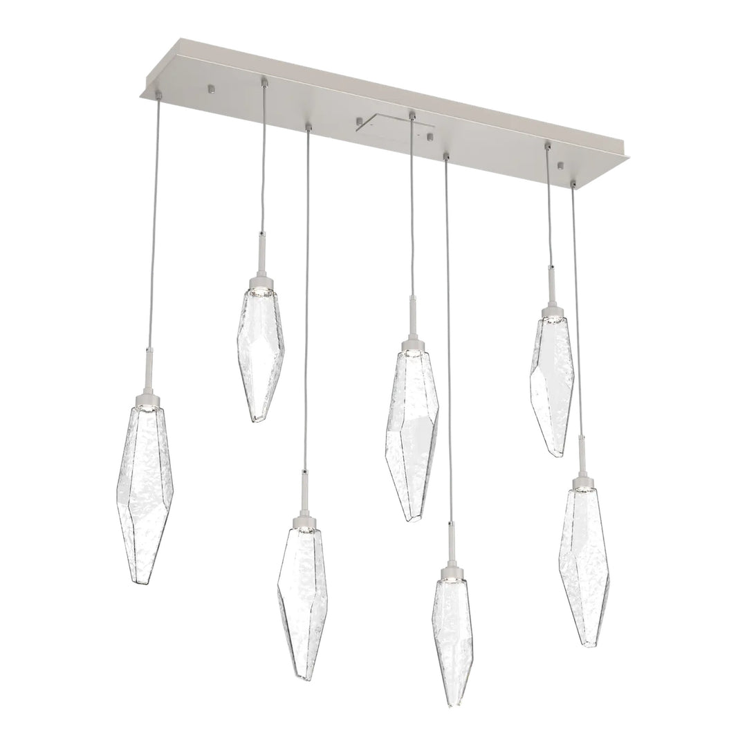 Rock Crystal Linear Pendant Chandelier by Hammerton Studio in Beige Silver