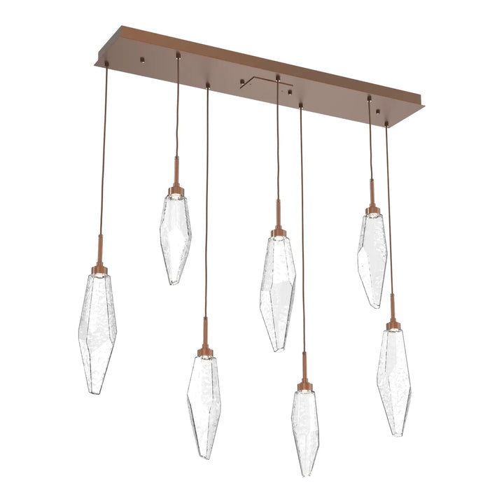 Rock Crystal Linear Pendant Chandelier by Hammerton Studio in Burnished Bronze