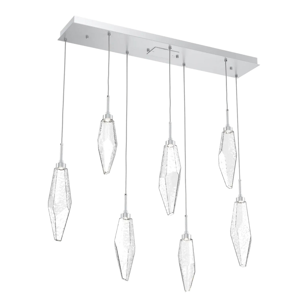 Rock Crystal Linear Pendant Chandelier by Hammerton Studio in Classic Silver