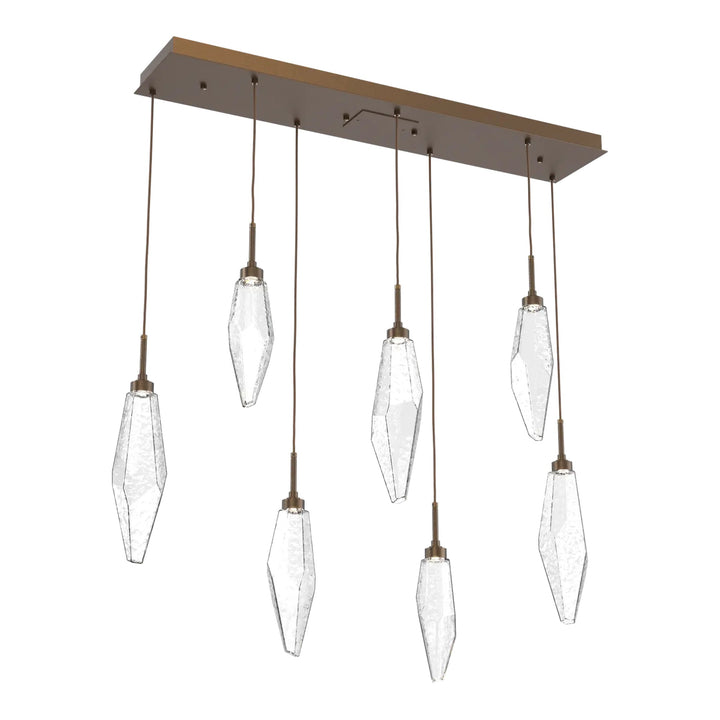 Rock Crystal Linear Pendant Chandelier by Hammerton Studio in Flat Bronze
