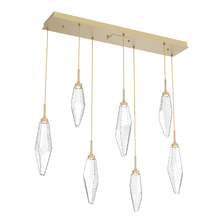Rock Crystal Linear Pendant Chandelier by Hammerton Studio in Gilded Brass