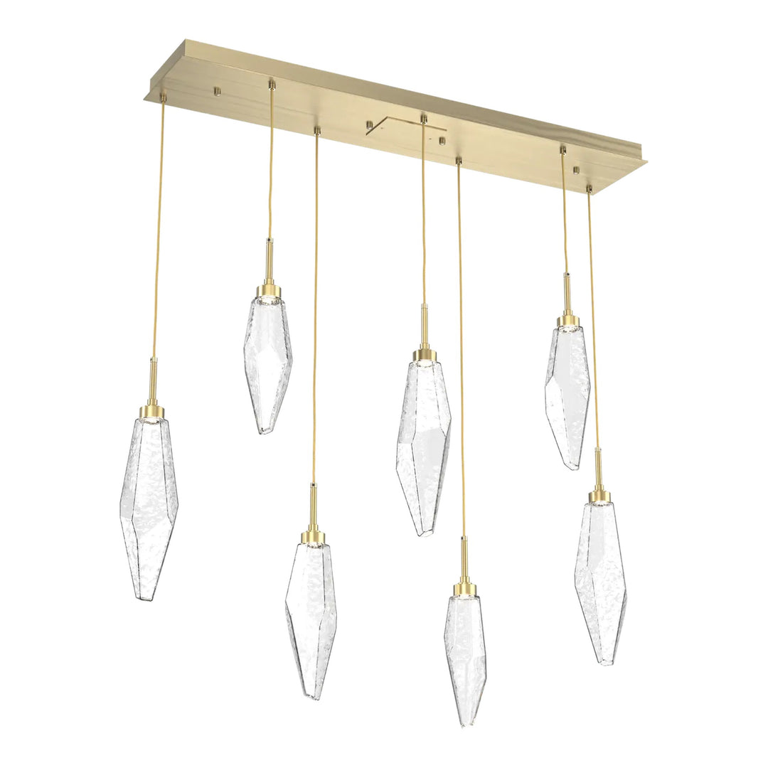 Rock Crystal Linear Pendant Chandelier by Hammerton Studio in Heritage Brass