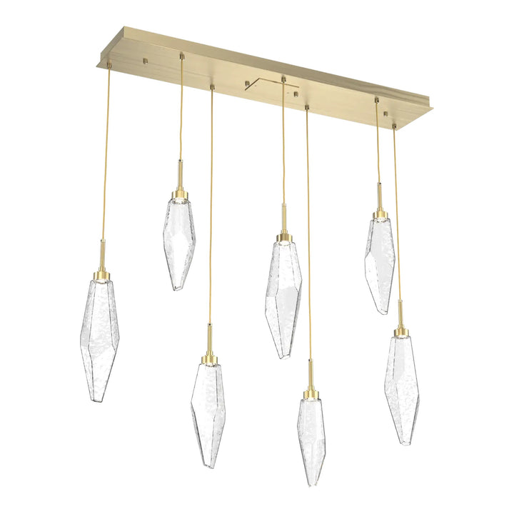 Rock Crystal Linear Pendant Chandelier by Hammerton Studio in Heritage Brass