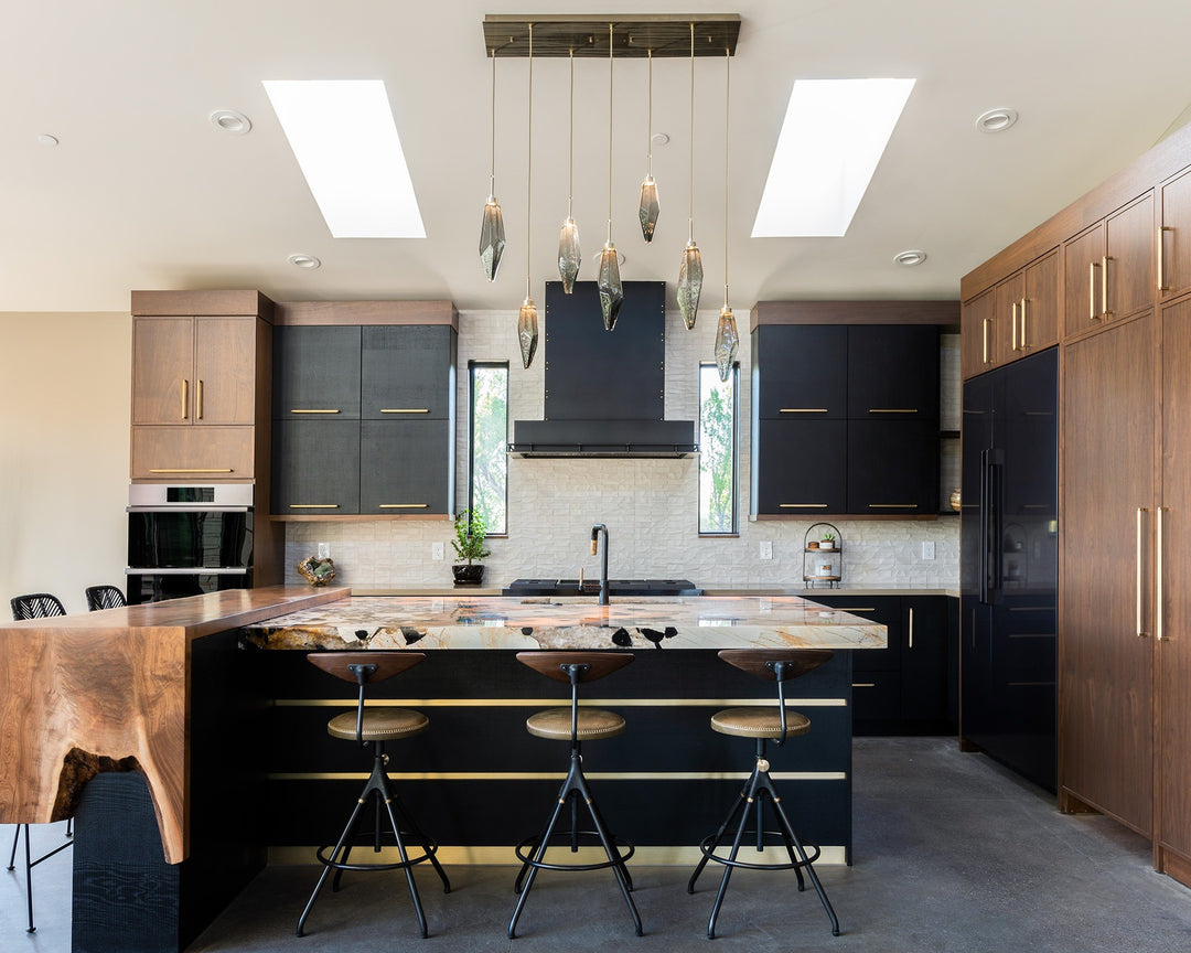 Rock Crystal Linear Pendant Chandelier by Hammerton Studio in a styled interior