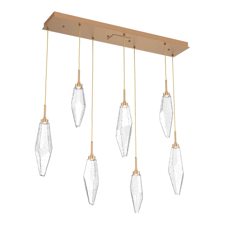 Rock Crystal Linear Pendant Chandelier by Hammerton Studio in Novel Brass
